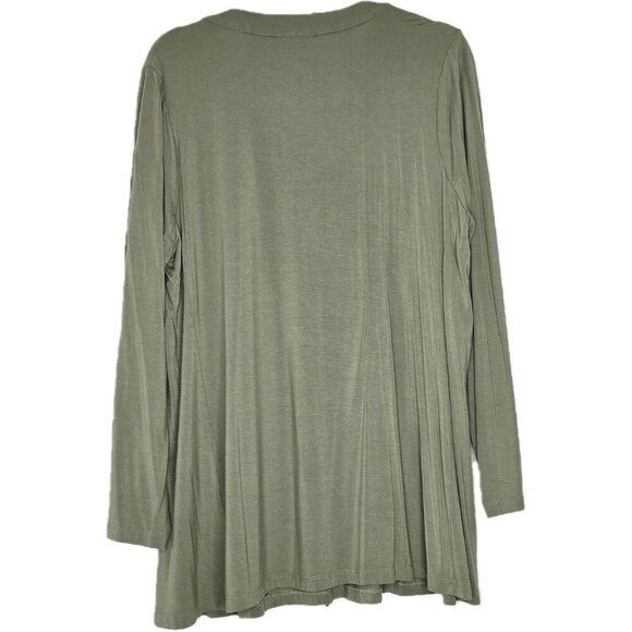 Susan Graver Lifestyle Women Liquid Knit Tunic Top 1XL Green Long Sleeve V-Neck - Picture 5 of 5